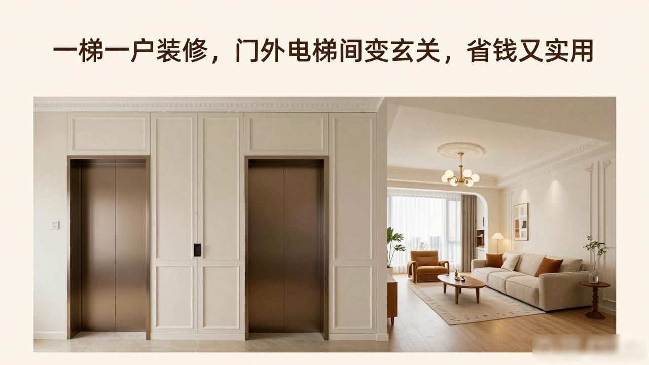 一梯一户装修，门外电梯间变玄关，省钱又实用(图1)