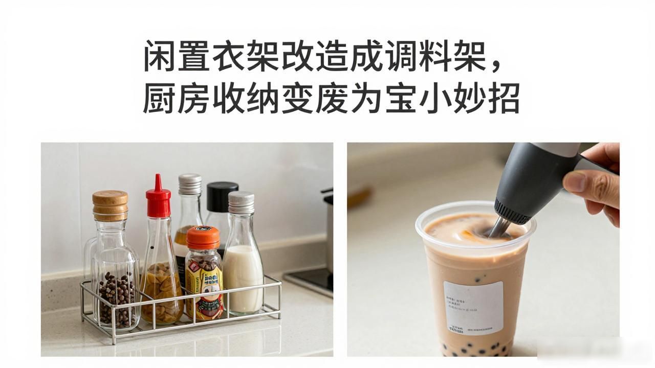 闲置衣架改造成调料架,厨房收纳变废为宝小妙招(图1)