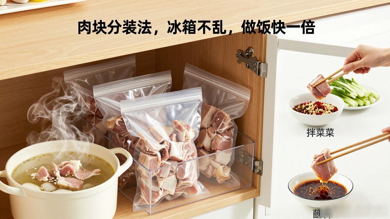 肉块分装法，冰箱不乱，做饭快一倍(图1)