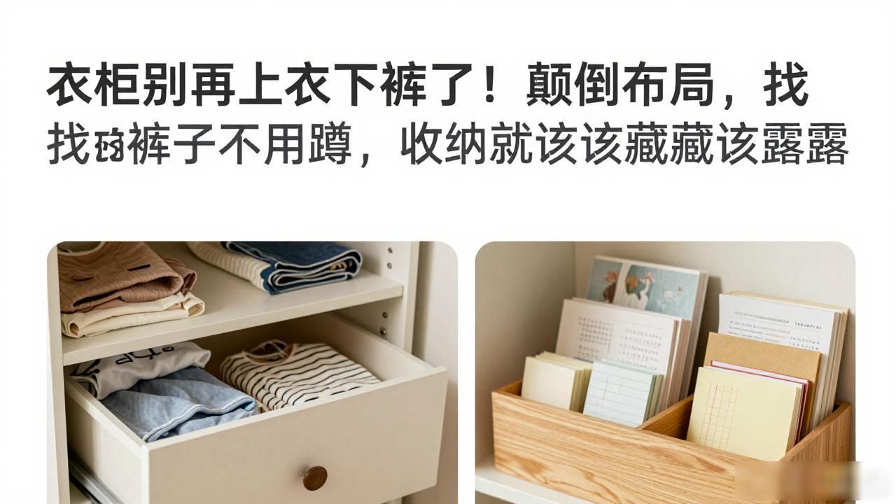 衣柜别再上衣下裤了！颠倒布局，找裤子不用蹲，收纳就该该藏藏该露露(图1)