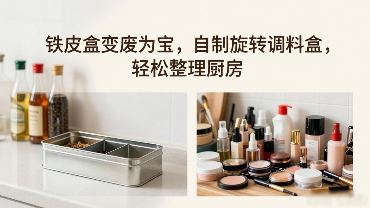 铁皮盒变废为宝，自制旋转调料盒，轻松整理厨房(图1)