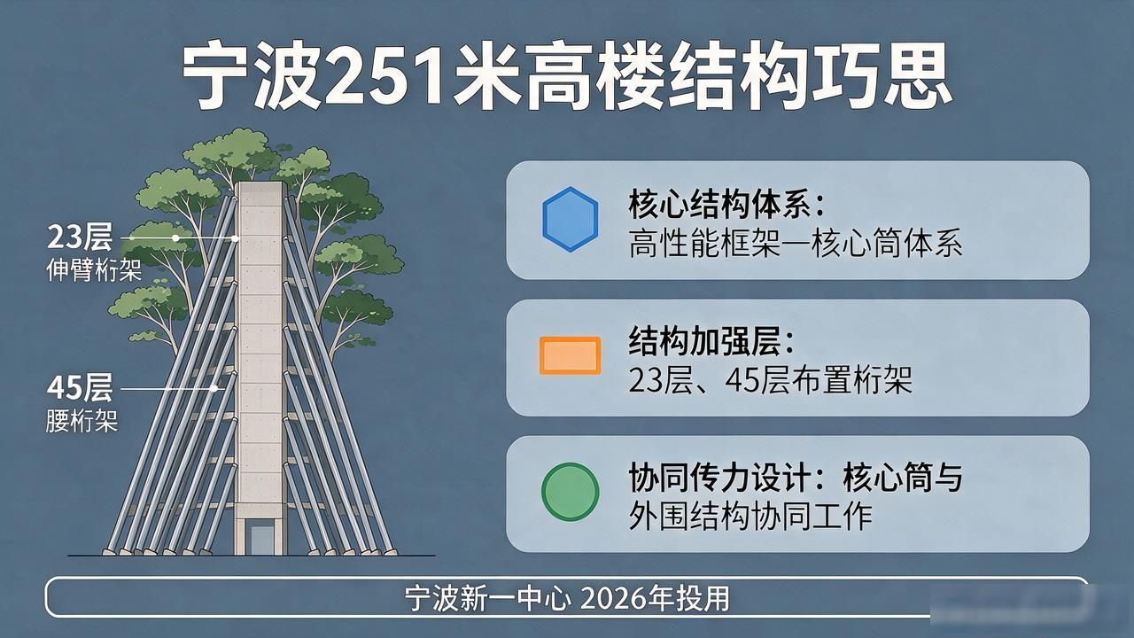 宁波新地标:251米高楼为何用倾斜承重柱?揭秘建筑背后的设计巧思(图1)