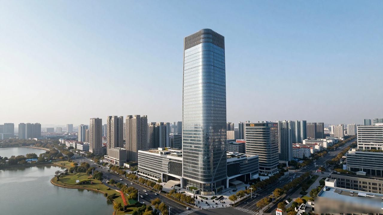 桐乡振石广场190米超高层结顶，收腰曲线造型亮相凤凰湖科技城(图1)