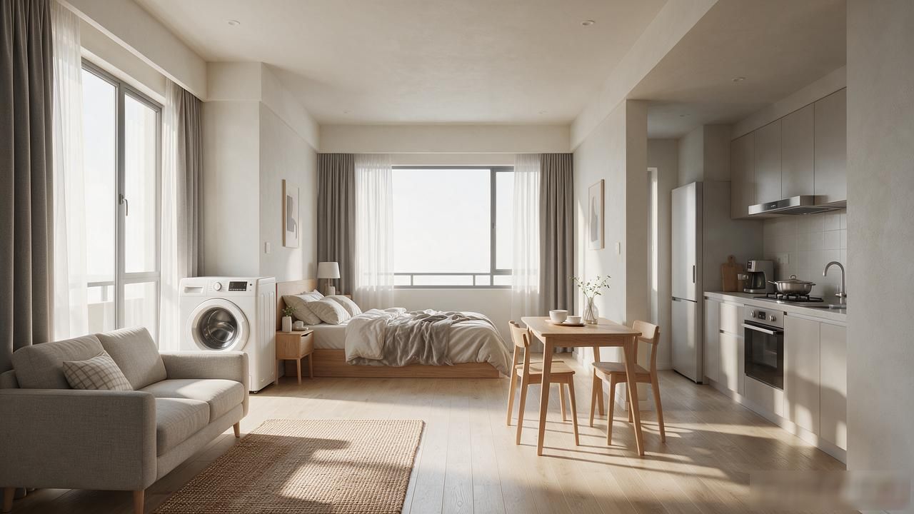 34m²一字小公寓装修，斜墙分割巧扩容，独居真香(图1)